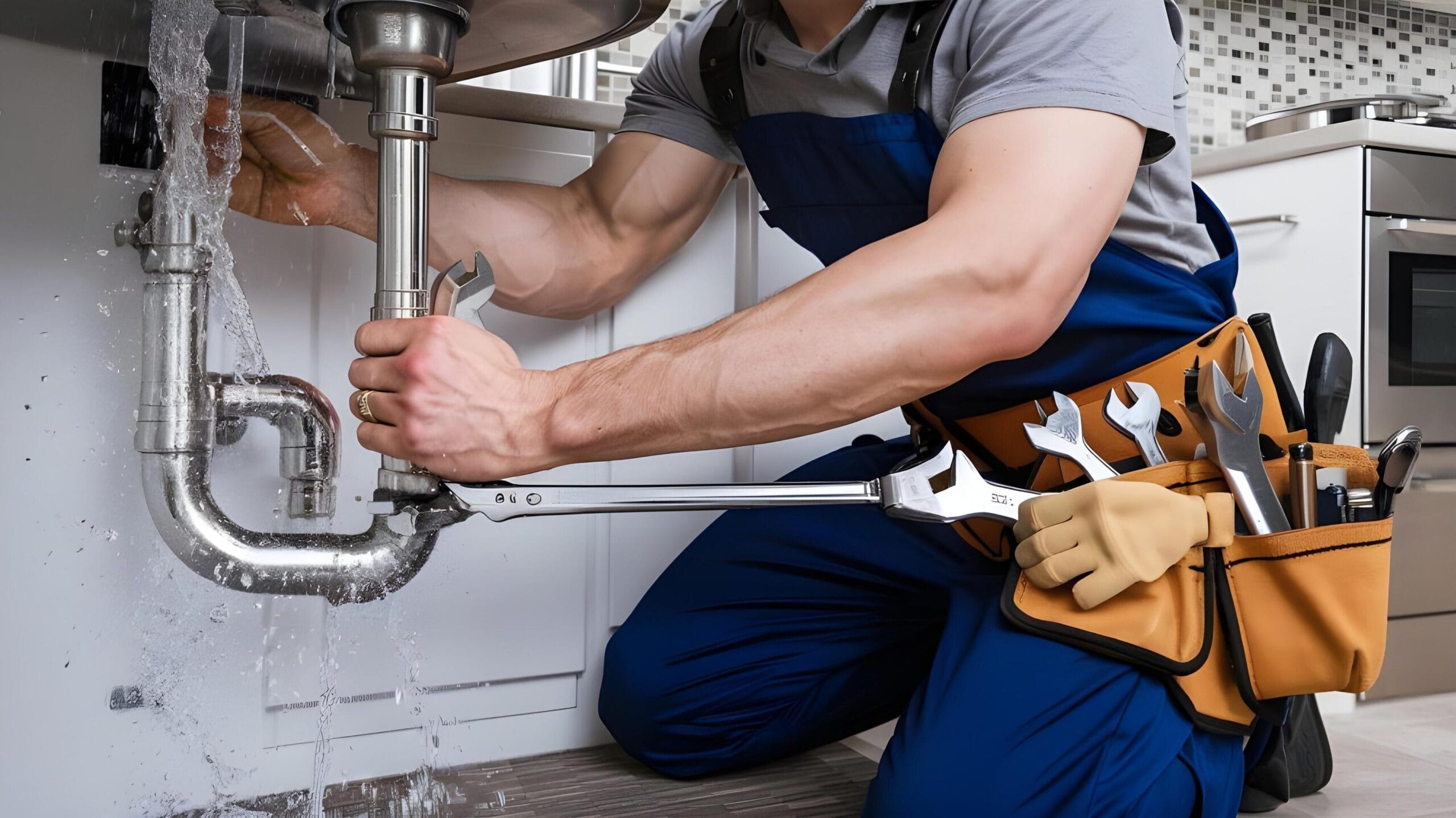 Plumber tightening a residential plumbing pipe in Albany